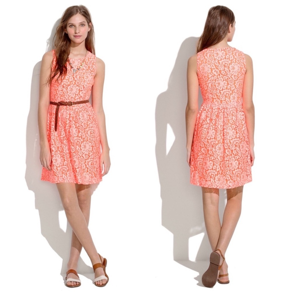 Madewell Floral Lace Blosson Dress Neon Bright Orange Size 4